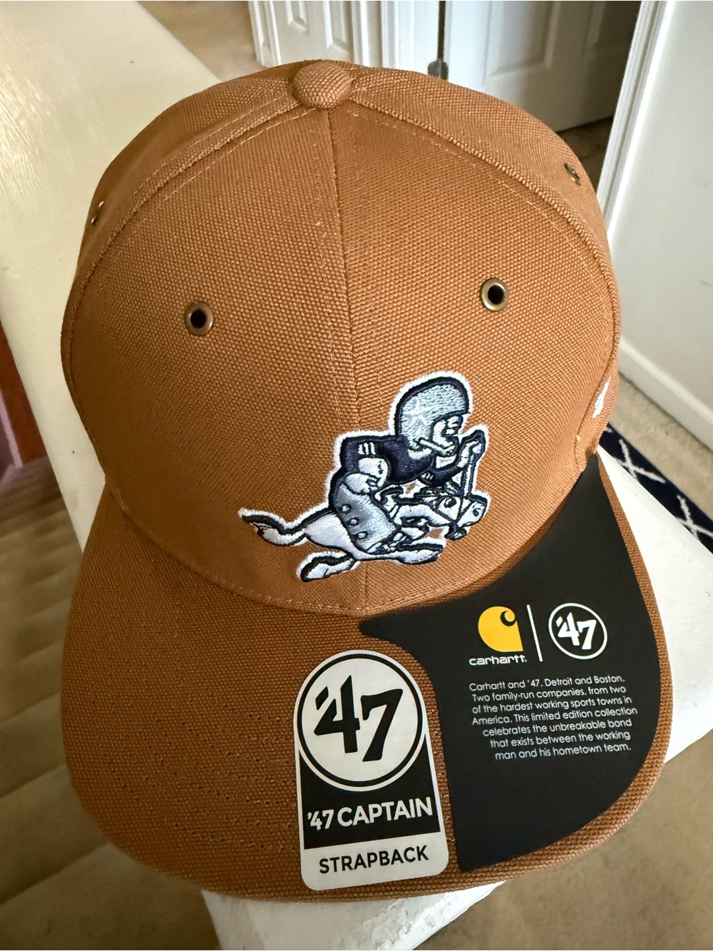 Carhartt Brown Canvas Strapback Cap with Embroidered Mascot